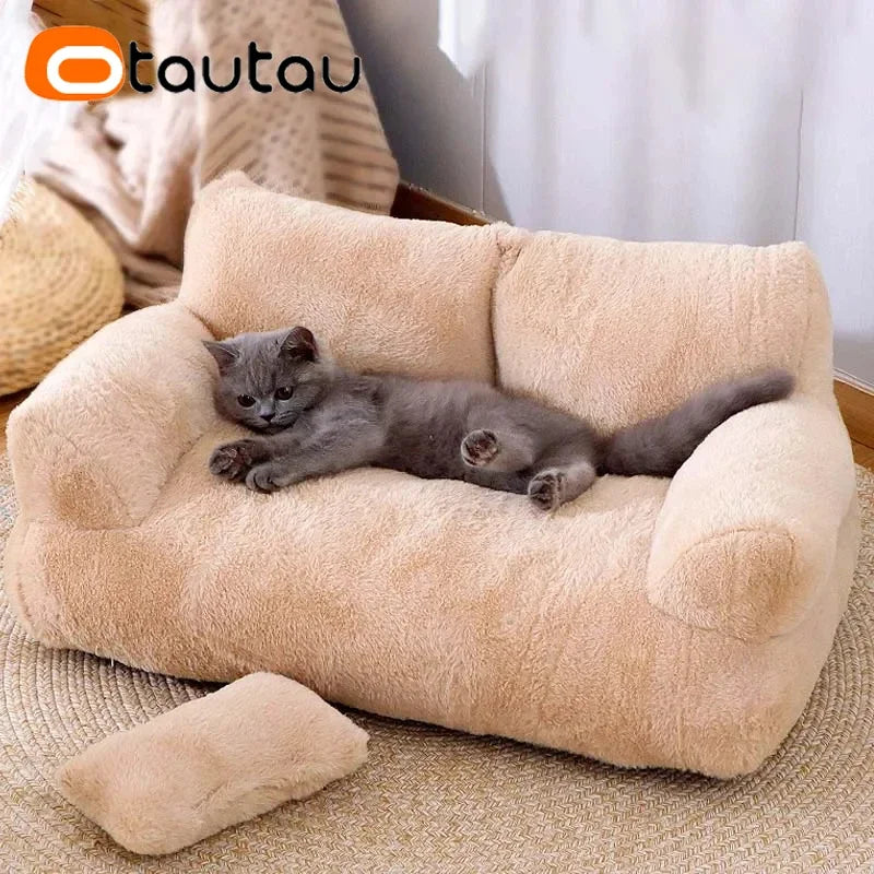 Soft Faux Bunny Fur Cat Sofa Bed with Cotton Filler Pet Couch Furniture Machine Washable