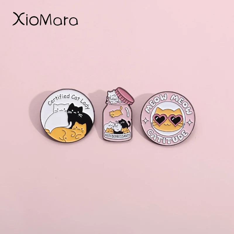 Certified Cat Lady Enamel Pins Cats Anti Depression Brooches Lapel Badges Custom Mental Health Jewelry Gift For Pet Lovers