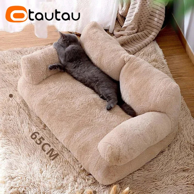 Soft Faux Bunny Fur Cat Sofa Bed with Cotton Filler Pet Couch Furniture Machine Washable