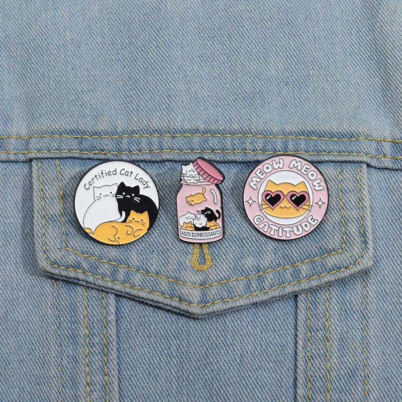 Certified Cat Lady Enamel Pins Cats Anti Depression Brooches Lapel Badges Custom Mental Health Jewelry Gift For Pet Lovers