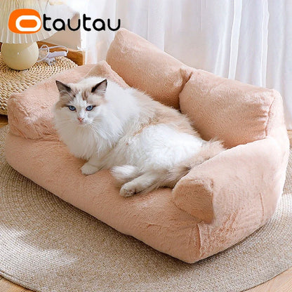 Soft Faux Bunny Fur Cat Sofa Bed with Cotton Filler Pet Couch Furniture Machine Washable